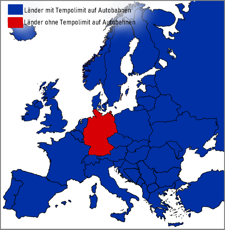 Karte: Deutschland ist das einzige Land in Europa ohne ein Tempolimit auf der Autobahn